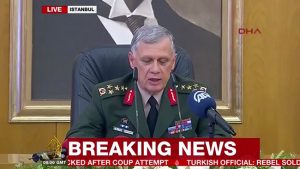 Вршителот на должноста началник на генералшабот Умит Дундар во обраќање во живо на телевизија утринава соопшти дека воениот удар не успеал.