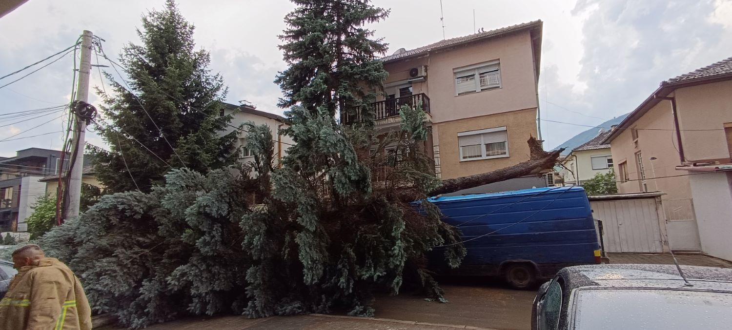 НЕВРЕМЕ ВО ТЕТОВО, ПАДНАА ДРВЈА, ОШТЕТЕНИ КОЛИ И НЕМА СТРУЈА ВО ДЕЛОВИ ОД ГРАДОТ