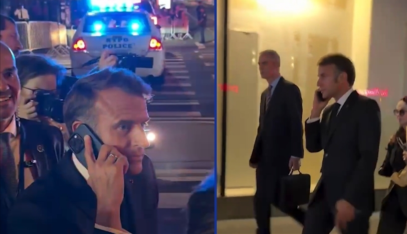 МАКРОН ЗАГЛАВИ НА УЛИЦА ВО ЊУЈОРК ПОРАДИ КОЛОНАТА НА ТРАМП, ПА МУ СЕ ЈАВИ ДА МУ СЕ ПОЖАЛИ