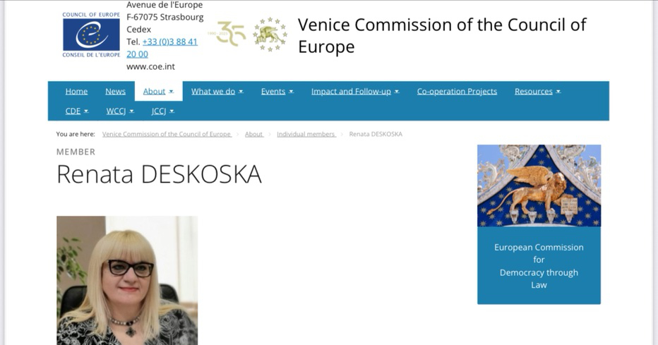 ПРОФЕСОРКАТА ПО УСТАВНО ПРАВО РЕНАТА ДЕСКОСКА ЕДНОГЛАСНО ИЗБРАНА ЗА ПОТПРЕТСЕДАТЕЛКА НА ВЕНЕЦИЈАНСКАТА КОМИСИЈА, ПРВА ОД ЗЕМЈА НАДВОР ОД ЕУ ПРОФЕСОРКАТА ПО УСТАВНО ПРАВО РЕНАТА ДЕСКОСКА ЕДНОГЛАСНО ИЗБРАНА ЗА ПОТПРЕТСЕДАТЕЛКА НА ВЕНЕЦИЈАНСКАТА КОМИСИЈА, ПРВА ОД ЗЕМЈА НАДВОР ОД ЕУ