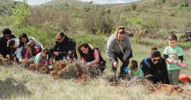 ДЕЦАТА ОД ВЕЛЕШКИТЕ ГРАДИНКИ ЗАЕДНО СО РОДИТЕЛИТЕ ЗАСАДИЈА ТРИ ИЛЈАДИ ДРВЦА ВО ОКОЛИНАТА НА ЕЗЕРОТО МЛАДОСТ